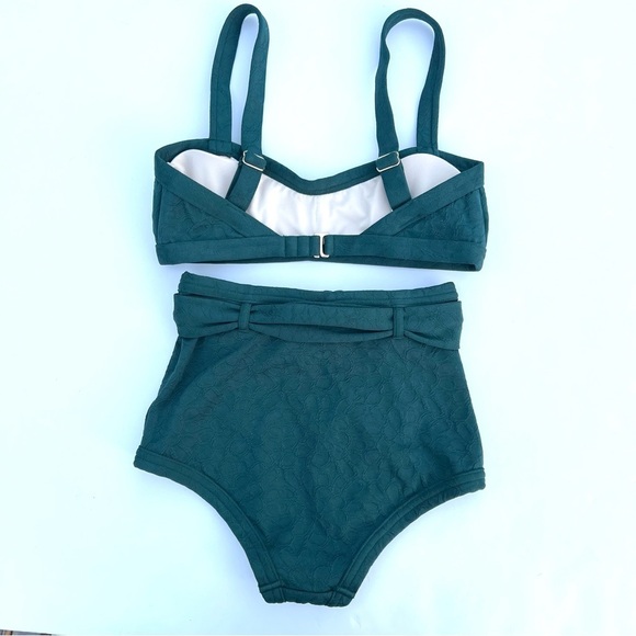 Peony Textured Belted High-Waisted Tie Two Piece Swimsuit Bikini Green Small - Picture 5 of 16